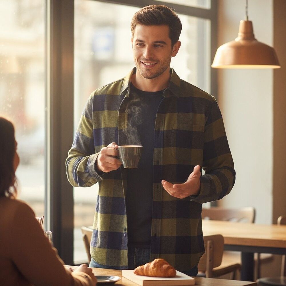 REDMOND Standard Fit Green/Blue Plaid Fleece Flannel Men's Shirt Size M